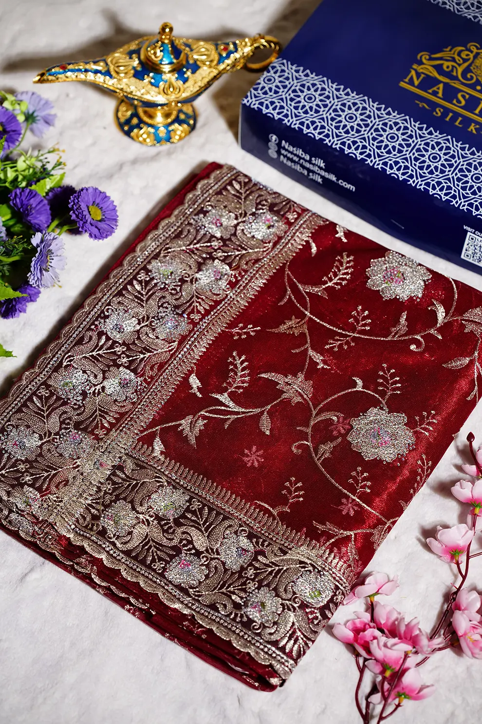 Royal Red soft seemari Muslin Saree